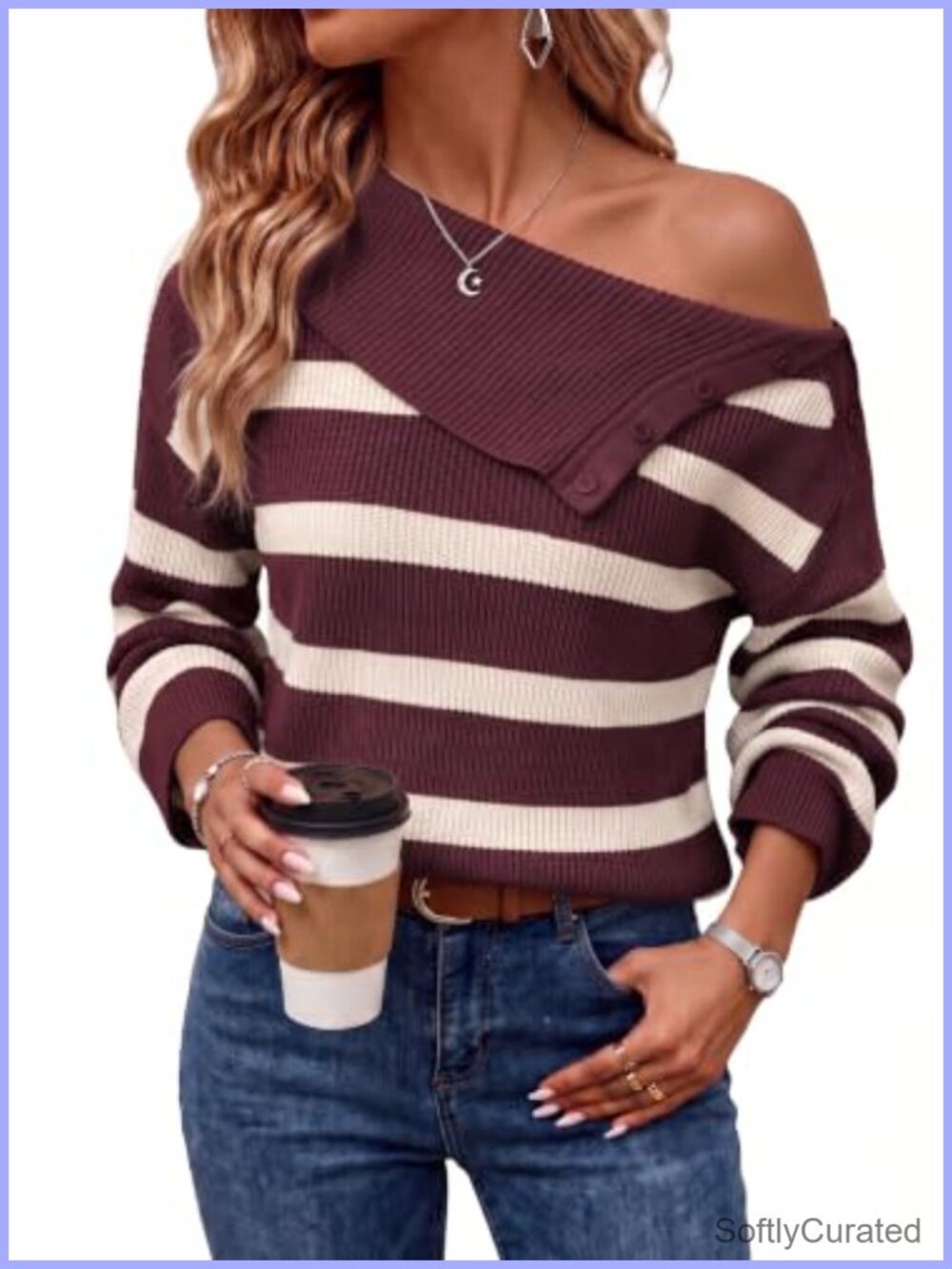 Striped Turtleneck Knit Pullover Sweater Bell Sleeve Fall Winter